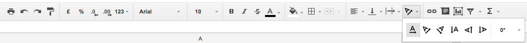 Google Sheets toolbar showing 32
            icons without labels. 